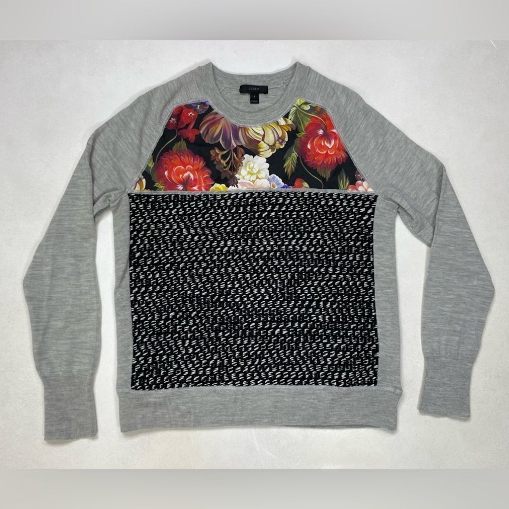 J. Crew Gray Floral and Black Patterned Sweater